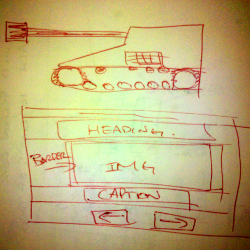 An image depicting a crudely drawn Nashorn tank and GUI mockup for an artcle about scriped user interfaces with Nashorn and JavaFX